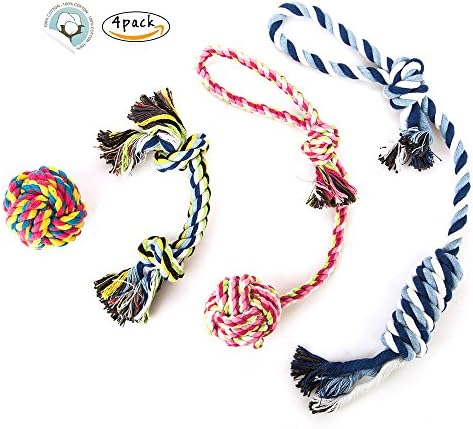 Puppy Dog Pet Rope Toys,Moytaicoo Pet Chew Toy Knot Tug Toys Set for Small Medium Dogs (Set of 4)
