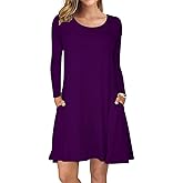 AUSELILY Women's Long Sleeve Casual Swing T-Shirt Dresses with Pockets