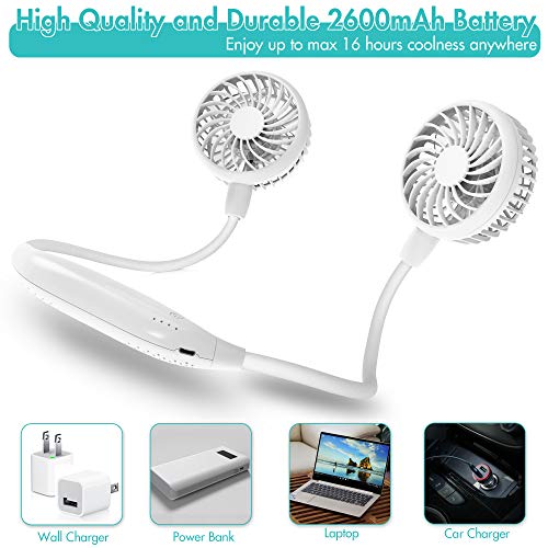 AMACOOL Neck Fan 2600mah Battery Operated Neckband Fan HandFree Wearable Personal Fan for Hot
