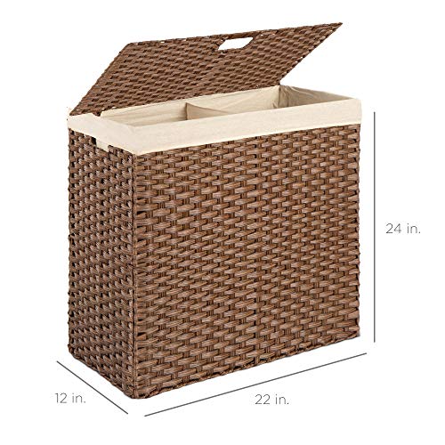 Best Choice Products Wicker Double Laundry Hamper, Rustic Divided Storage Basket w/Easy Assembly