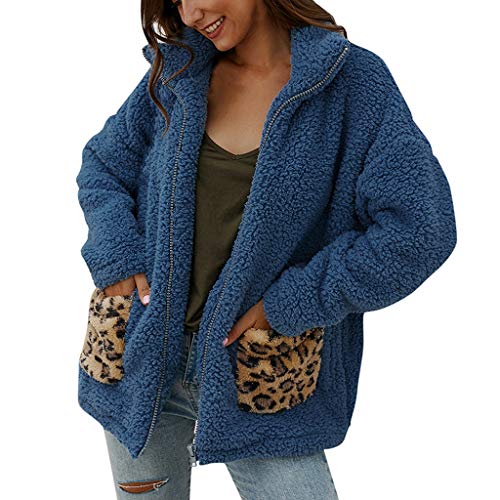 iHHAPY Ladies Plush Jacket Leopard Print Cardigan Loose Long Sleeve Outwear Winter Jacket Winter Coat Zipper Hoodie