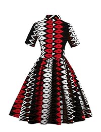 Vestido africano Dashiki con estampado de corte medio y manga corta, formal