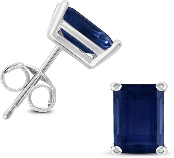 1.10Ctw Emerald Cut Sapphire Sim Diamond Women Stud Earring 14K White
