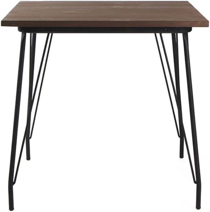 VH FURNITURE Metal Dining Table with Elm Wood Top, Black