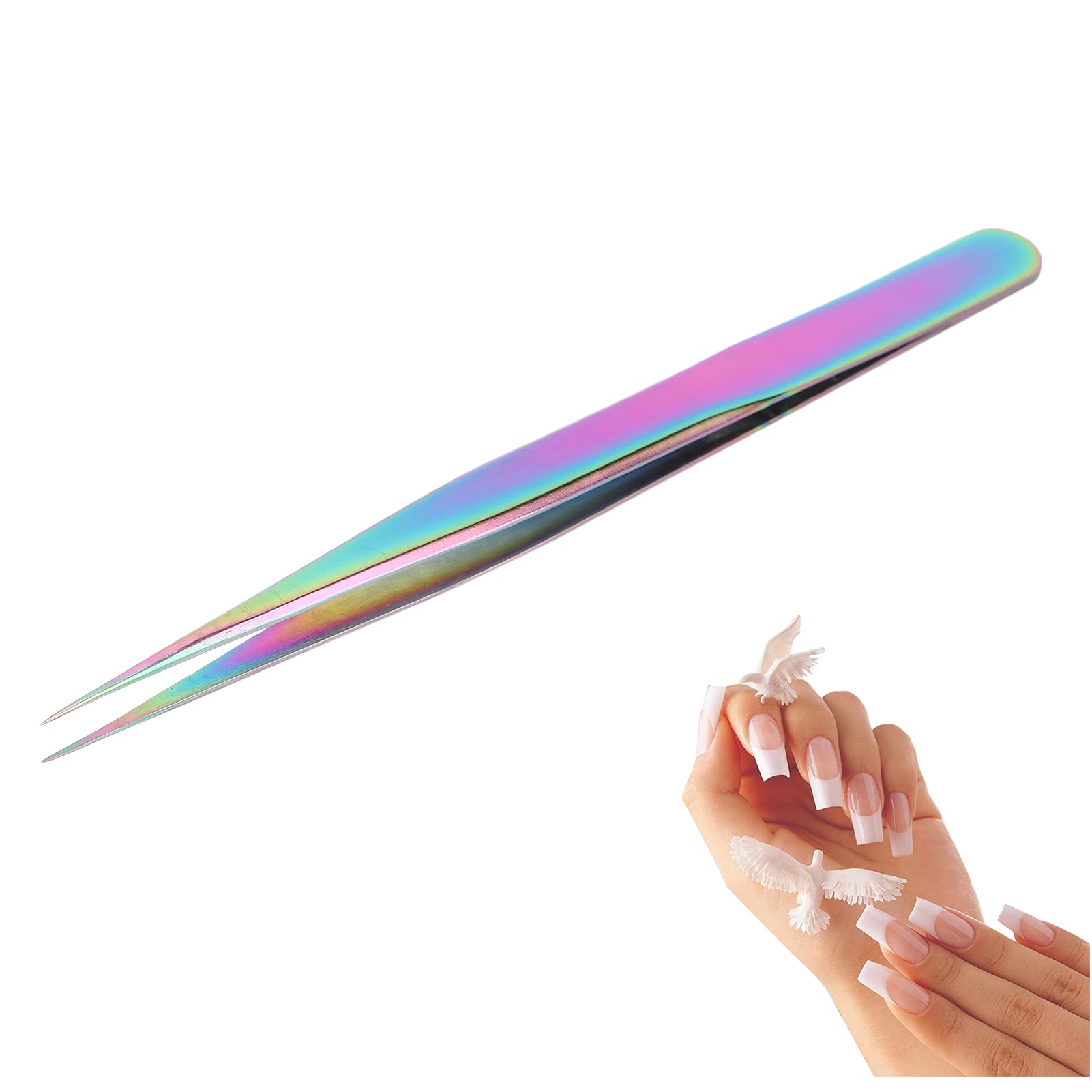 Nail Art Tweezers - Professional Straight Tweezers Stainless Steel Pointed Eyelash Extension Tweezers Colorful False Eyelash Grafting Tweezers Manicure Tools for Eyebrows Nail Art