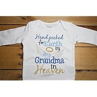 Embroidered Bodysuit Handpicked for Earth by my Grandma in Heaven Baby Shower Gift Hand Picked Bodysuit Blue