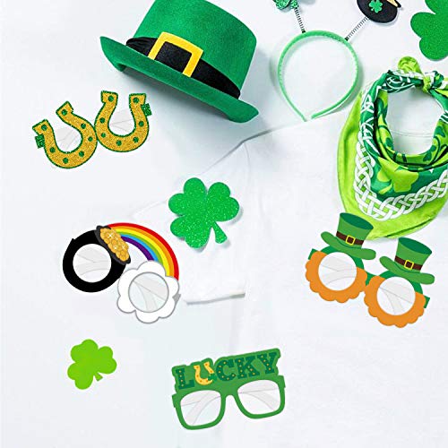 12 PCS St.Patrick's Day Eyeglasses Green Shamrock Beer Irish Lucky Leprechaun Hat Photo Props Glitter Eyewear Party Ideas Decoration - Thumbnail 4