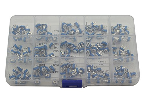 150 Pcs 15 Value 100 ohm- 2M ohm Trimpot Variable Resistor 6mm Potentiometer Assortment Kit