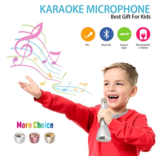 Microphone for Kids, Wireless Microphone Karaoke, Portable Bluetooth Microphone with Speaker, Karaoke Mic, Singing Machine for Home Singing Support Iphone Ipad Android Smartphones Computer(Silver)