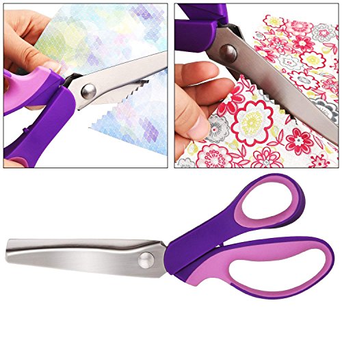 JISTL Pinking Shears for Fabric, Stainless Steel Handled Professional Dressmaking Sewing Scissors Zig Zag Fabric Craft Scissors 9.3 inch Scalloped (Purple)