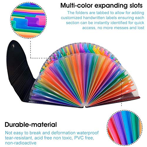 Expanding File Folder 24 Pockets with Cover Accordion File Organizer Portable Rainbow Large Capacity Document Holder A4 Size Letter Paper for Business School Home