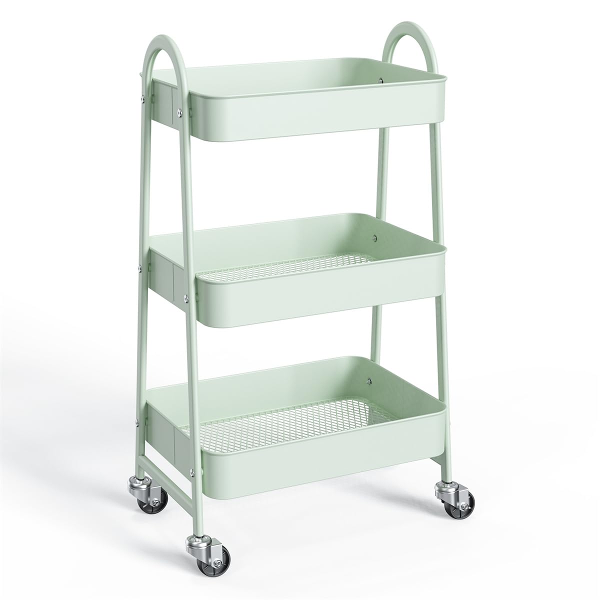 Photo 1 of ***FACTORY SEALED***UOCFYK 3-Tier Metal Rolling Utility Cart, Small Rolling Cart Kitchen Trolley Bathroom Laundry Room Bar Office Shelves Storage Organizer Shelving Unit with Caster Wheels for Narrow Places, Green