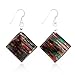 Sterling Silver Hand Painted Murano Glass Multi-Colored Abstract Art Square Dangle Earrings 2”