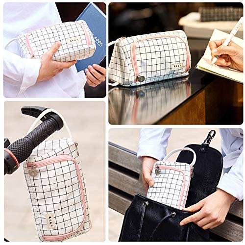 COOLOOK Big Capacity Colored Canvas Storage Pouch Marker Pen Pencil Case Stationery Bag Holder for Middle High School Office College Student Girl Women Adult Teen Christmas Gift White Plaid