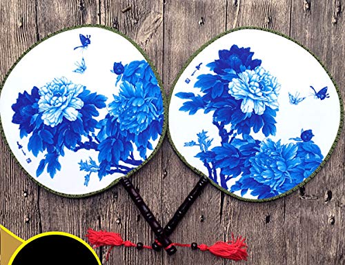 4PCS Round Double-Sided Pattern Chinese Ancient Hand Fan Classic Palace Paddle Hand Fan Dance Hand Fan