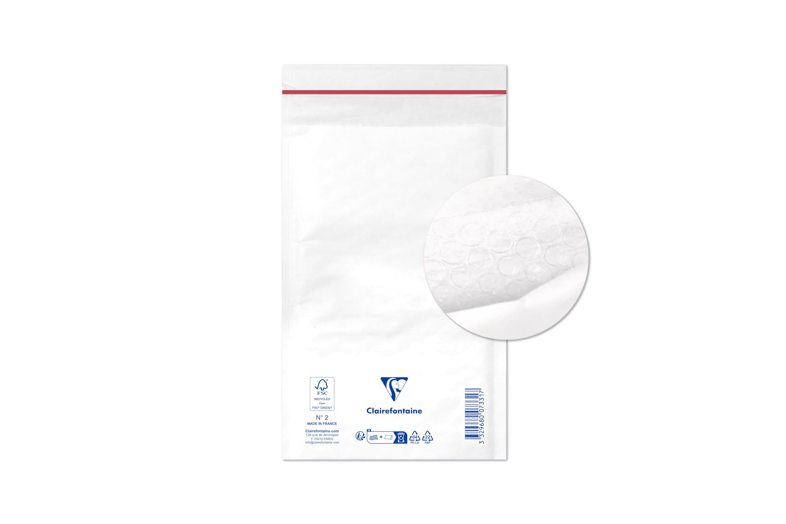 Clairefontaine 7331C - Pack of 10 Padded Envelopes - Lined with Bubble Wrap - Size: 120x210 mm - 90g/m² - White Colour - Mailing - Manufactured in France