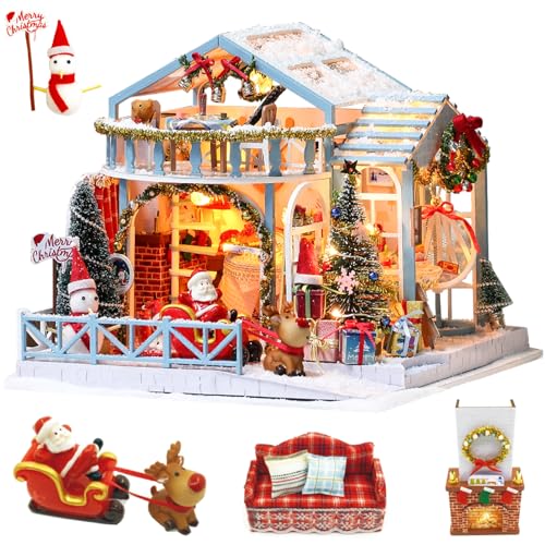 Spilay DIY Miniature Dollhouse Kits, Tiny Model House for Adults to Build, Mini House Model Kits with Dust Cover and LED, Home Decor Gifts for Family and Friends K058