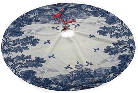 ERERBA228 Classic Delft Blue Ceramic Tile Inspired Pattern (3871) Christmas Tree Skirt, Rustic Xmas Tree Decorations Skirts Holiday Ornaments for Holiday Party