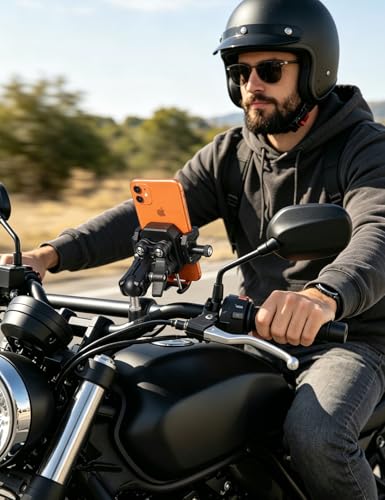 koolehaoda Motorcycle Mobile Phone Holder with Vibration Damper [Double Anti-Vibration] 360° Rotating Mount for Motorcycle, Bike, ATV, UTV and Scooter Compatible with 5.4-7.2 Inch Smartphones