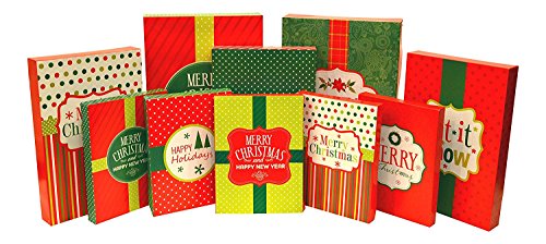 Christmas Holiday Multi Color Festive Gift Wrapping Shirt, Robe, & Lingerie Boxes Set, Red, Green, Beige, 10 Count