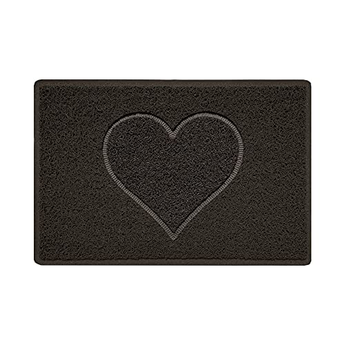 Nicoman Heart Shape Embossed Entrance Door Mat Non Slip Dirt Trapper PVC Spaghetti Mat with Rubber Base, Jet Washable Quick Drying Doormat Drainage Outdoor Use Only - (Small, Brown, 60 x 40cm)