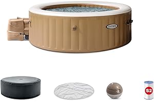 INTEX 28427EH PureSpa Bubble Massage Spa Set Outdoor Inflatable Portable Hot Tub, Includes Energy Efficient Spa Cover, Saltwater System Ready, 6 Person, 85in x 28in