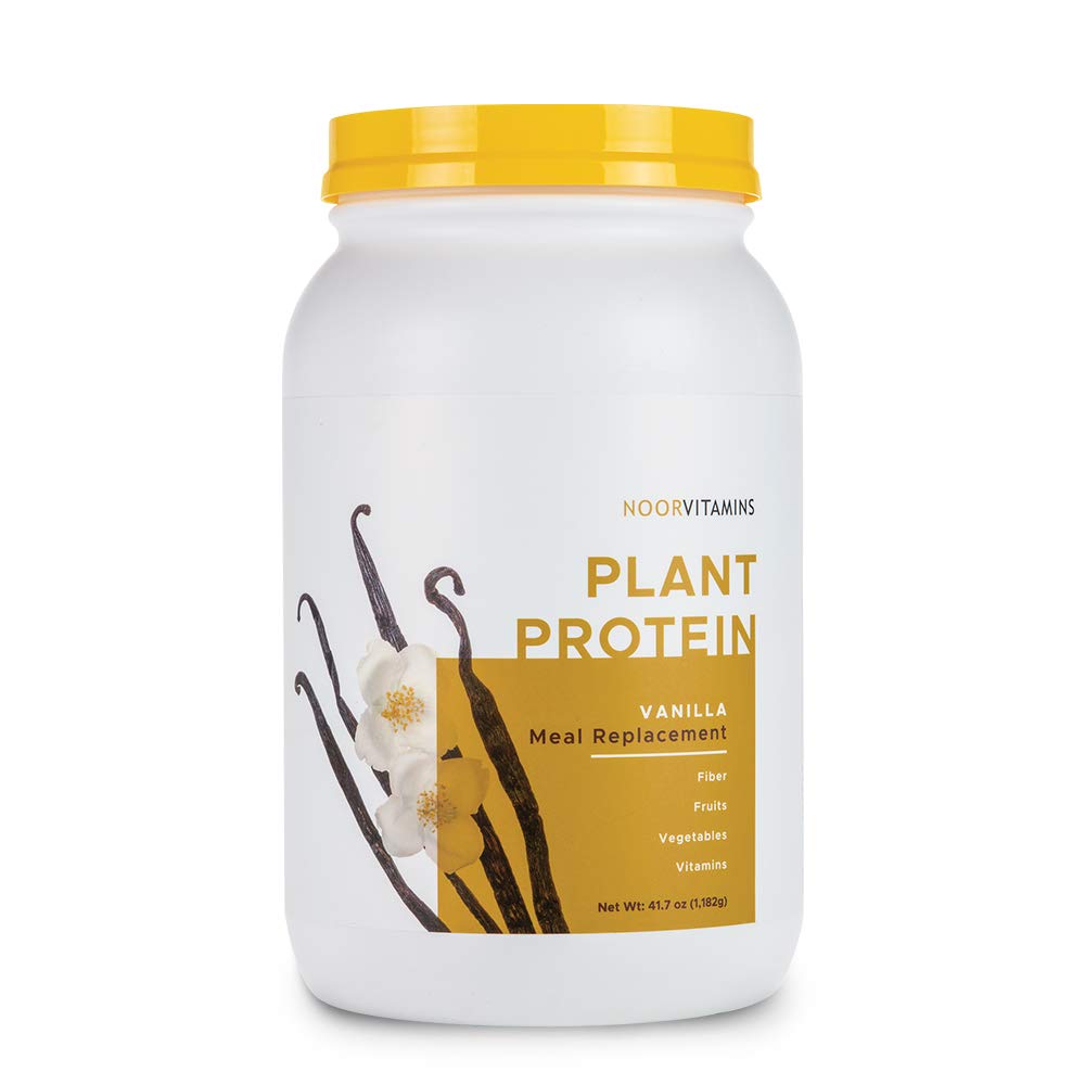 NoorVitamins Pure Plant Protein Powder Meal Replacement w/Organic Superfoods, Vitamins & Fiber. Non-GMO, Dairy Free, Gluten Free, Halal Vegan Protein - Natural Vanilla Flavor (30 Servings) 2 Lbs