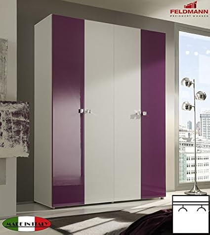 Fw Wardrobe 55016 4 Doors White High Gloss Finish Purple 159 Cm