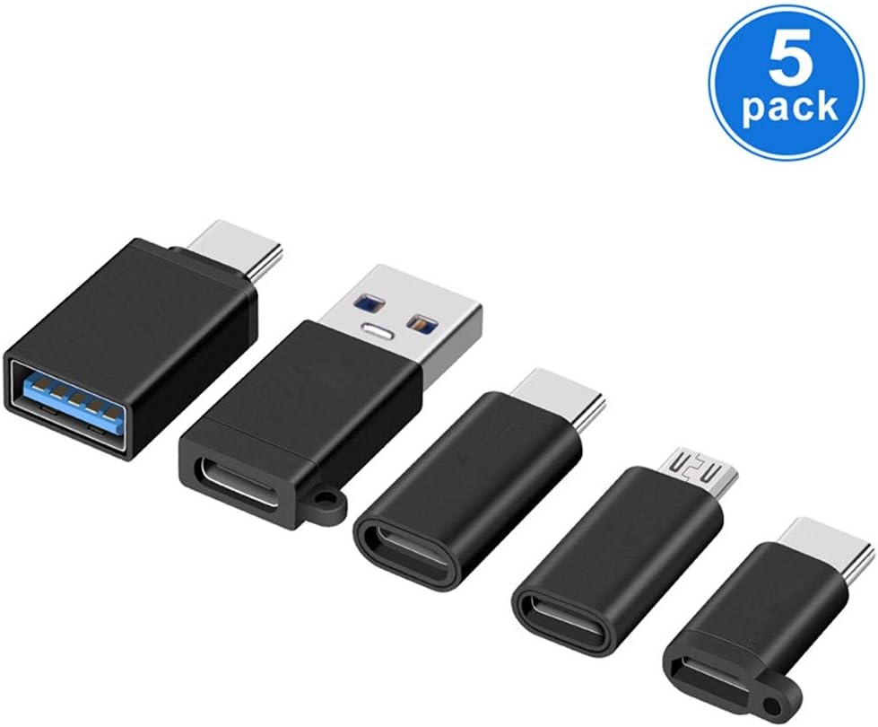 USB Type C Adapter,Micro USB to USB C Adapter,USB Type C to USB-A, USB C to USB 3.0 Adapter,for MacBook Samsung Google Pixel and more-5Pack Black