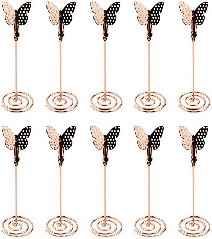 KIPETTO10PCS Table Number Holder Name Place Card Holder with Butterfly Menu Memo Clips for Wedding Party Favors, Rosegold