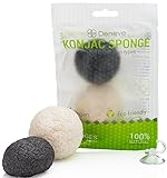Natural White Bamboo Charcoal Konjac Sponge By Deneve - Conjac Cruelty Free Vegan Exfoliating Facial Body Skin Sponge Face Exfoliate for Acne Dry Eczema Cleansing