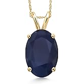Gem Stone King 14K Yellow Gold Blue Sapphire Pendant Necklace for Women | 6.57 Cttw | Gemstone September Birthstone | Oval 14X10MM | With 18 Inch Chain