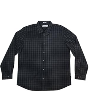 Calvin Klein Long Sleeve Button-Down Plaid Shirt (Granite, XL)