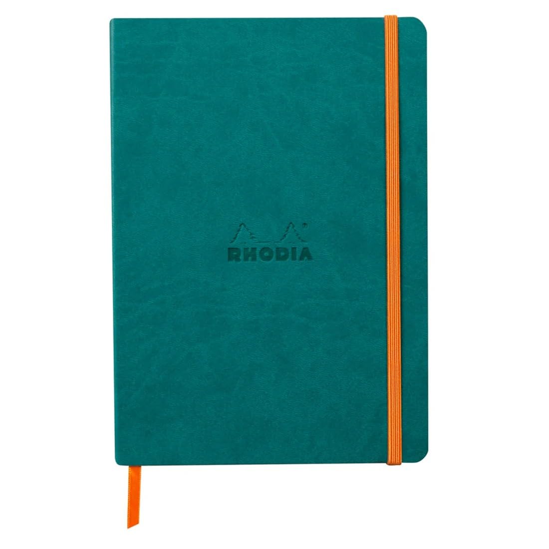 RHODIA 117442C - Peacock Soft Notebook - A5 - Dotted Dot - 160 pages - Ivory Clairefontaine Paper 90 g/m - Bookmark, Elastic Closure - Faux Leather Cover - Rhodiarama Collection