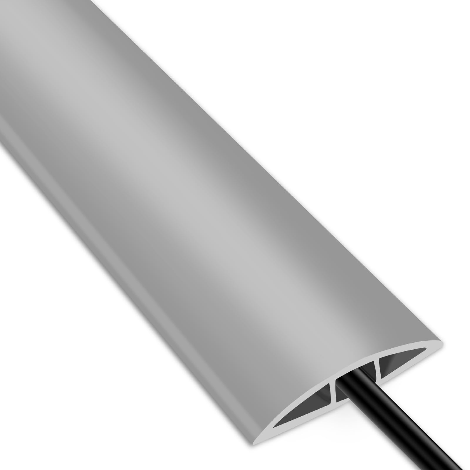 Floor Cable Cover, 2M PVC Floor Cable Protector, Grey Wire Covers for Cables, Pre-Cut Floor Cord Channel for Indoor Home Office Gym Carpet Tidy Mat