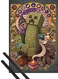 1art1 Poster + Hanger: Minecraft Poster (36x24 inches) Creeper Nouveau and 1 Set of Black Poster Hangers