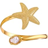 Sopopal Starfish Seashell Arm Cuff for Women, Shell Pearl Upper Gold Arm Cuffs Bangle Bracelet Adjustable Armband Ocean Beachy Sea Shell Jewelry Accessories