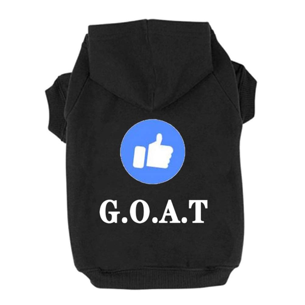 Izefia Dog Hoodies, Trudz Rdc Pet Apparel 'Like' Emoticon Dog Clothes, 'G.O.A.T' Winter Sweatshirt Warm Sweater, Cotton Jacket Coat for Samll Dog Medium Dog Large Dog Cat (Black, XS)