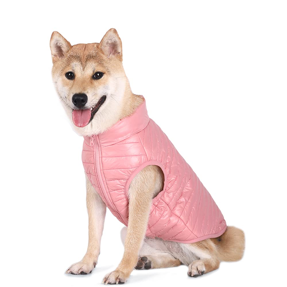 BT Bear Dog Winter Coat with D Ring,Super Light Small Dogs Warm Coat Zip Waterproof Pet Cat Warm Jacket Vest Apparel for Small Medium Dogs(L,Pink)