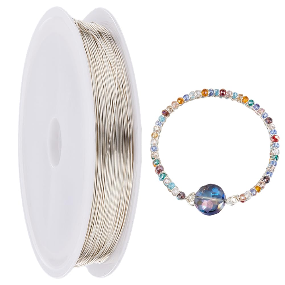 SUNNYCLUE 60M Copper Wires 0.4mm 26 Gauge Silver Copper Wire Jewellery Metal Craft Tarnish Resistant Beading Bendable Metal for Jewellery Making Sculpting Wrapping Garden