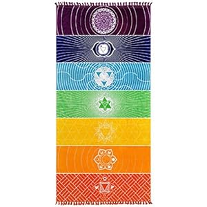 Tinksky Rainbow Yoga Mats Square Beach Towel Wrap Foldable Exercise Gym Mat with Tassels for Picnic Beach Taveling Camping Hiking