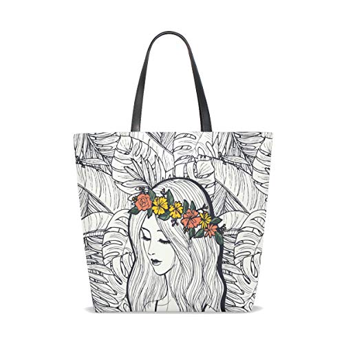 LEEZONE Women Tote Bag Shoulder Bag Double sides fashion Handbag-Flamingo Trees Printing (Pretty Girl)