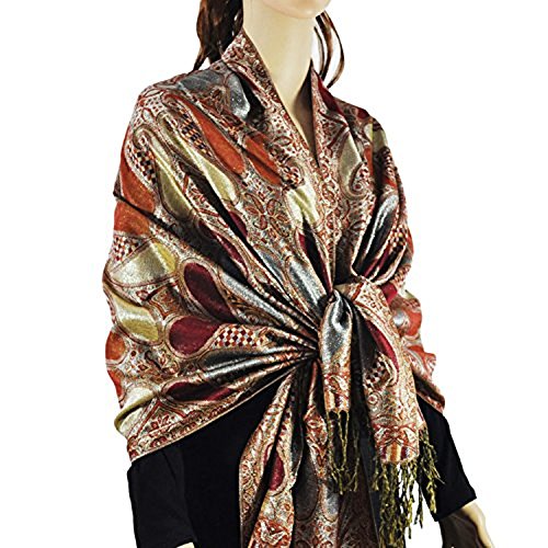 Paskmlna Women s All Paisley Pattern Metallic Pashmina Shawl Wrap Scarf (Burgundy#1)