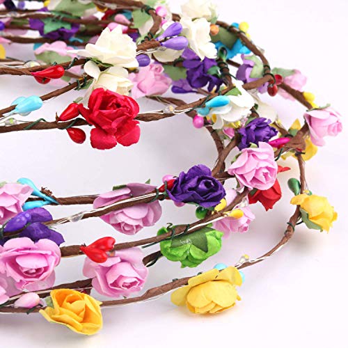 B bangcool LED Flower Crowns Headband, Light Up Flowers Wreath Hair Hoop Floral Headpiece Bulk Photograph Prop for Girls Women Wedding Graduation Festival Holiday Christmas Halloween Party(10PCS)
