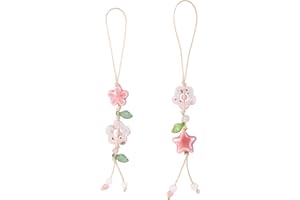 2pcs Y2k Pink Phone Charm Strap, Kawaii Pastel Resin Pink Flower and Star Phone Charms for Women Samrtphone Accessories Keych