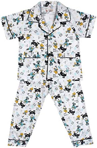 ICABLE Baby Boys and Girls Cotton Cartoon Print Night Shirt and Pyjama Set