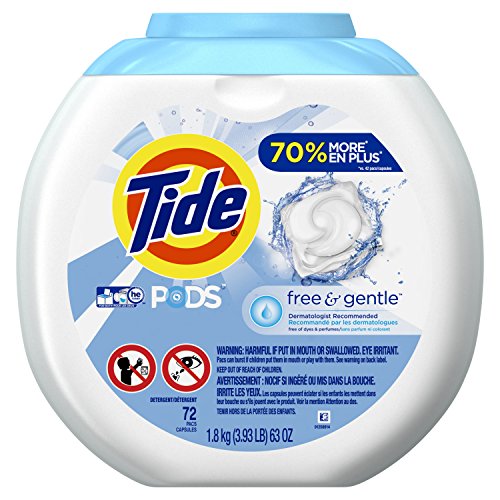 Tide PODS Free & Gentle HE Turbo Laundry Detergent Pacs, 72 Count Tub (Packaging May Vary)