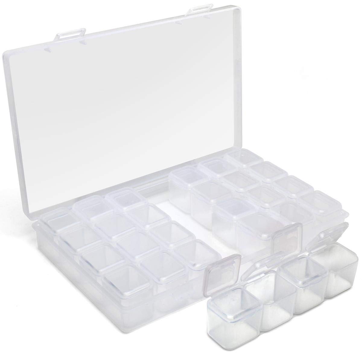 iGadgitz Home U7112 Diamond Painting Storage Boxes (28 pots) Embroidery Bead Organiser Box -Transparent -1 Box