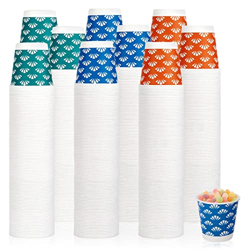 JollyPack 1200 Pack 3 oz Disposable Bathroom Paper Cups, Small Mouthwash Cups in Orange, Blue, and Green, Great for Candy, Biscuits, Bathroom Use, Parties, Picnics, and Travel