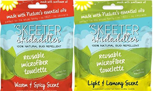 Skeeter Skidaddler 100% Natural Warm &amp; Spicy and Light &amp; Lemony Bug Repellent Reusable Pre-treated Microfiber Towelettes (1 each)